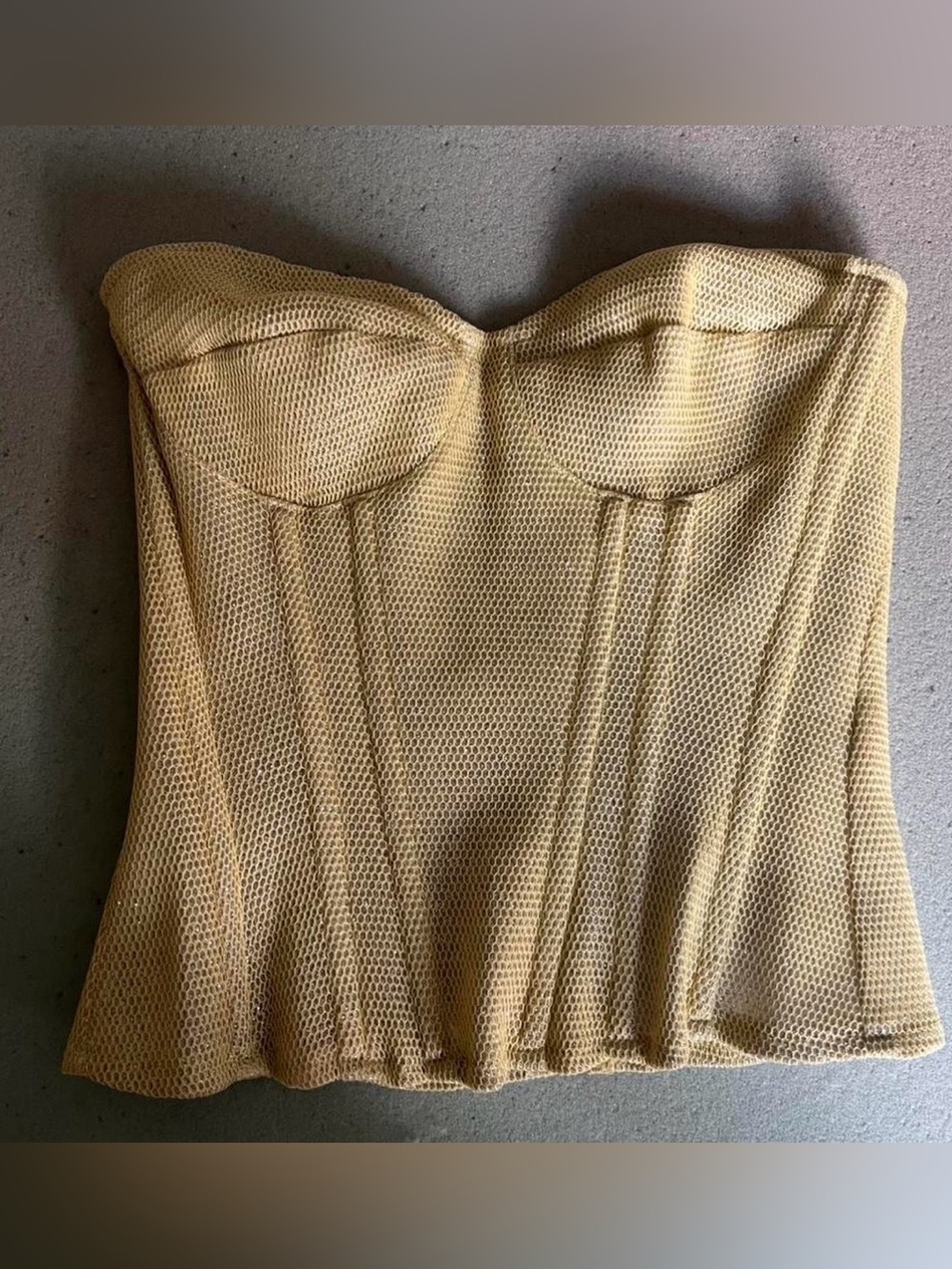 Pretty Little Thing Strapless Mesh Corset Top in Yellow | Size 4